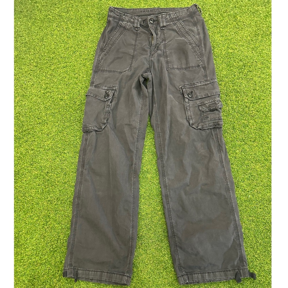 American Eagle Stretch Cargo Pants Washed Black Straight Leg Utility Trousers 4